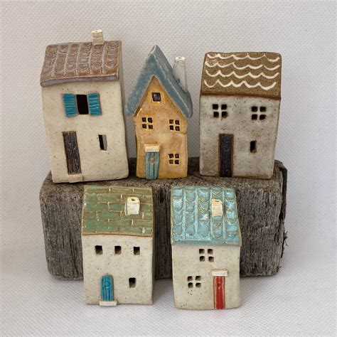 One handmade small ceramic house, glazed mini village pottery - choice of design available in ...