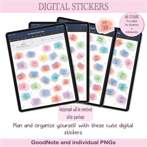 Mood Digital Stickers Emoticon Stickers Pre-cropped for Goodnotes Individual PNG Journal Planner ...