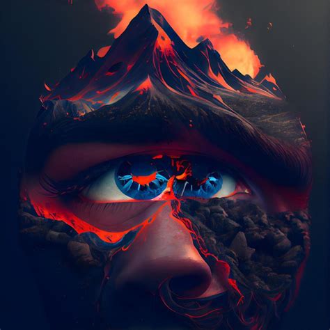 3d illustration of an alien face looking at the top of a volcano, Ai ...