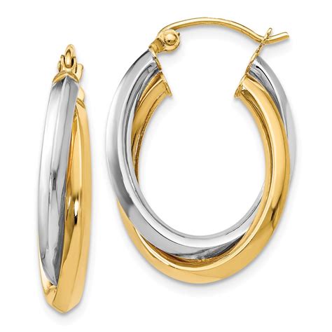 GemApex - 14K Two-Tone Gold Earring Hoop Women'S 22 mm 18 Polished Oval ...