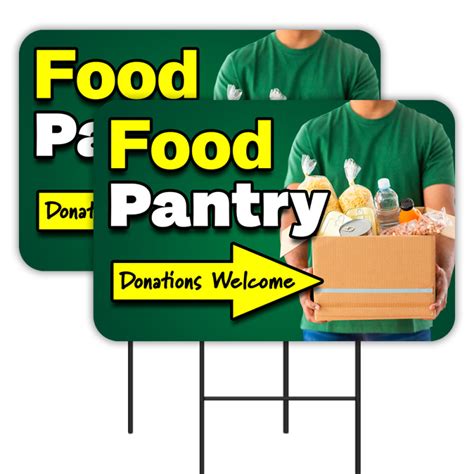 Food Pantry 2 Pack Double-Sided Yard Signs 16" x 24" with Metal Stakes (Made in Texas)