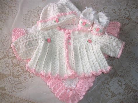 Crochet Baby Girl Sweater Set Layette Perfect For Baby Shower