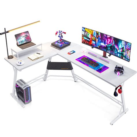 Buy Gaming Desk L Shaped Computer Desk, Corner Desk for Home Office with Monitor Stand 66", Pure ...