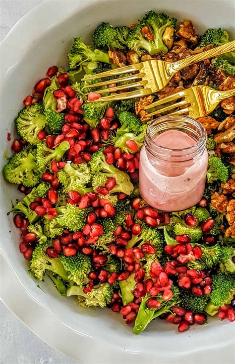 Holiday Broccoli Salad with Pomegranate Arils + Walnuts, Vegan & GF