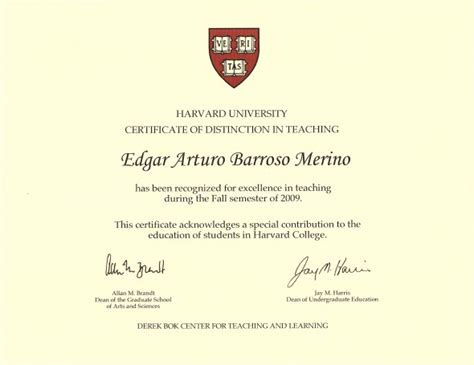 Edgar Barroso awarded with a Harvard University Certificate of ...