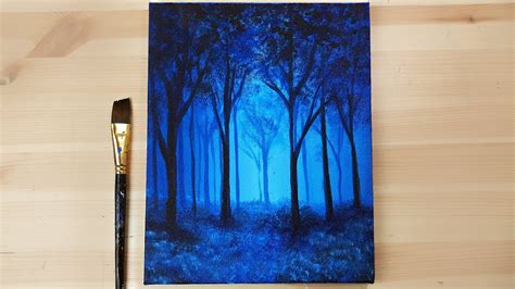 Acrylic Painting for beginners on canvas | Blue Forest | Acrylic ...