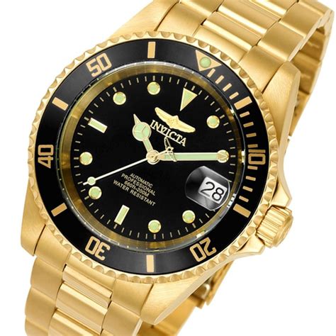 INVICTA 8929OB Pro Diver 200M Gold Stainless Steel Black Dial Mens ...