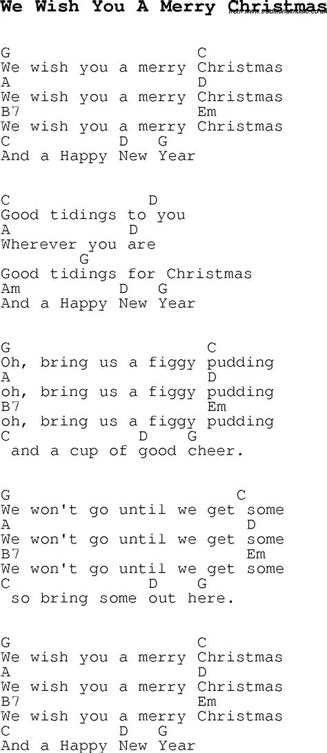 Christmas Carol/Song lyrics with chords for We Wish You A Merry Christmas