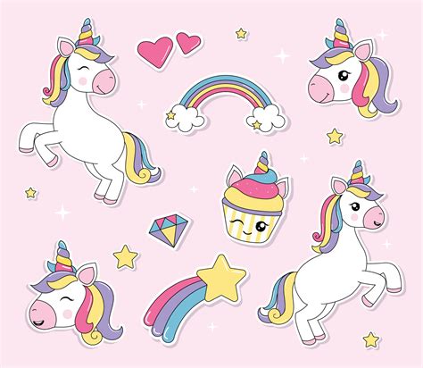 Cute Unicorn Sticker Pack 4954570 Vector Art at Vecteezy