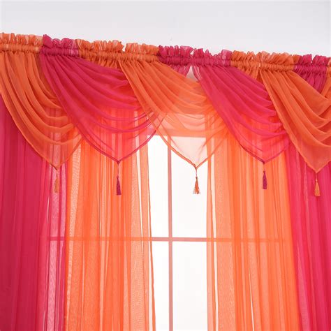 1pcs Voile Curtains, Solid Sheer Curtain Scarf Drapes Rod Pocket Crushed Window Panels, Swag ...