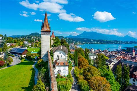 Fortification Overlooking the Old Town of Luzern, Switzerland Stock ...