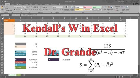 Kendall's Coefficient of Concordance (Kendall's W) in Excel - YouTube