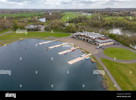 Aerial view of the rowing lake at Dorney Lake (home of the London 2012 Olympic rowing events ...