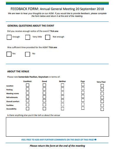 FREE 20+ Meeting Feedback Form Templates in PDF | MS Word