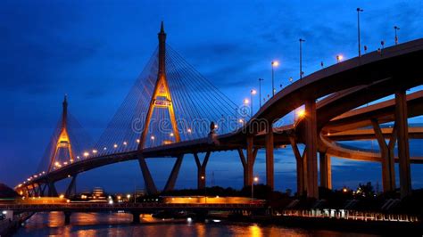 Bhumibol Bridge at night, stock image. Image of architecture - 101383769