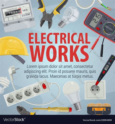 Electrician tools icons and electrical works Vector Image