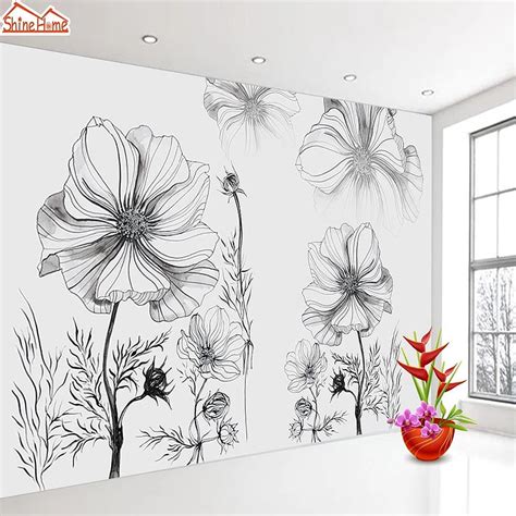 Black White Floral Wall Papers Home Decor 3D for Living Room Kids ...