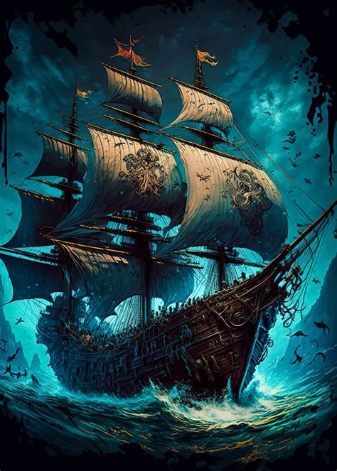 'Pirate Ship' Poster, picture, metal print, paint by Aron Sellers | Displate