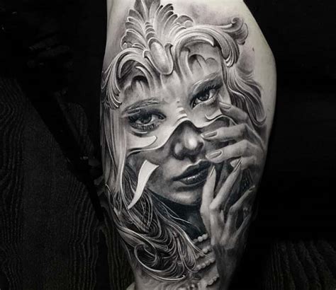 Girl With Mask tattoo by Boris Tattoo | Photo 24870