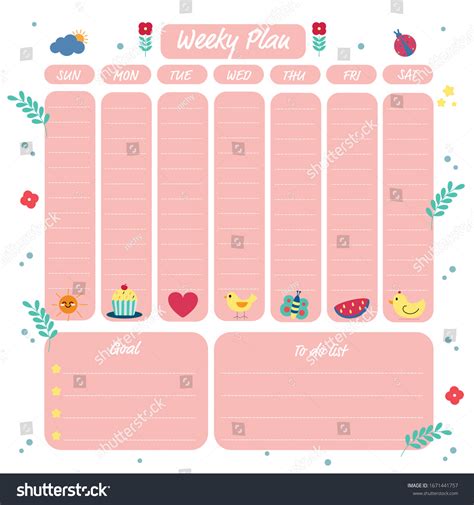 Weekly Schedule Templatevector Illustration Flat Design: เวกเตอร์สต็อก ...