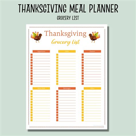 Thanksgiving Meal Planner Printable Thanksgiving Menu Planning ...