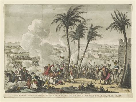 Napoleon defeating the Mamelukes, at the battle of the pyramids, near Cairo / engraved by Mr ...