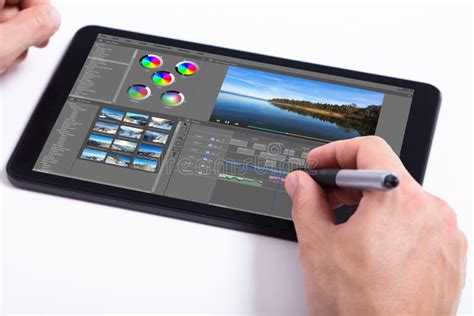 Editor Editing Video on Tablet Stock Image - Image of table, people: 181775201