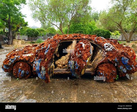 car coated with foam - Junk Art, Spain, Balearic Islands, Majorca Stock ...