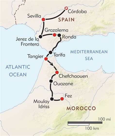 Southern Spain to Morocco route-map | Europe trip itinerary, Thanksgiving travel, Morocco tours