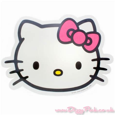 a hello kitty sticker with a pink bow on it's head and eyes