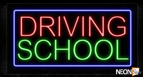 Driving School With Blue Border Neon Sign - NeonSign.com