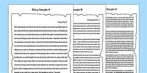 Diary Writing Examples - WAGOLL, features, checklist, diary, writing ...