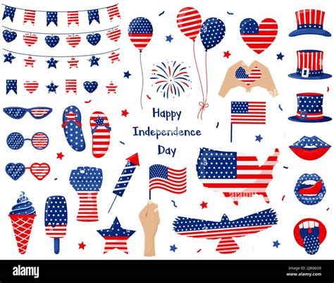 A set of elements for celebrating the Independence Day of the USA ...