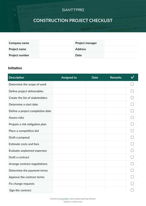 Key Stages of Construction Project Checklist