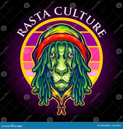 Cool Lion Head Rasta Culture Logo with Hat Reggae Colour Illustrations ...