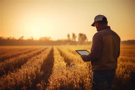 Silhouette of Farmer Examines Field with Tablet Stock Illustration - Illustration of senior ...