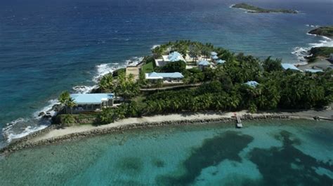 4.8K stock footage aerial video of an Oceanfront gold domed building, Little St James Island ...