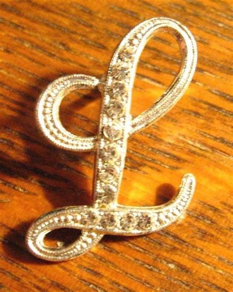 Rhinestone Initial "L" Lapel Pin - Vintage Silver Faux Diamond Monogram ...