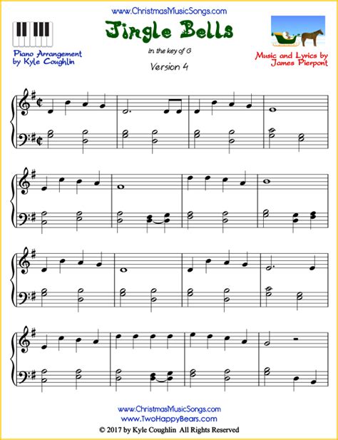 Jingle Bells piano sheet music - free printable PDF