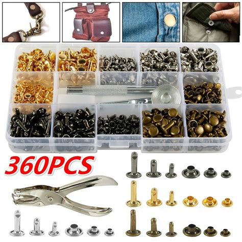 360Pcs Leather Rivets Double Cap Rivet Tubular Metal Studs 2 Sizes with ...