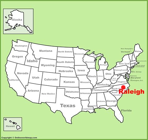 Raleigh location on the U.S. Map - Ontheworldmap.com