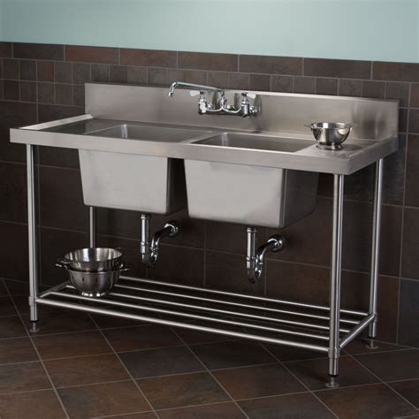 Stainless+Steel+Double+Well+Commercial+Console+Sink+with+Shelf+-+48 ...