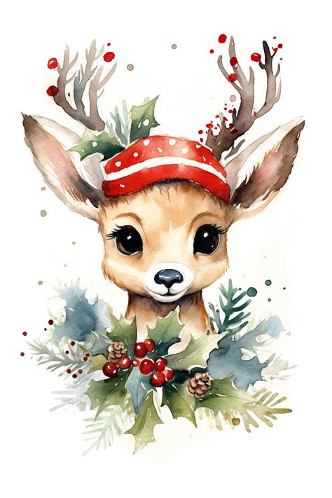 Premium AI Image | Santa deer xmas watercolor clipart isolated on white ...