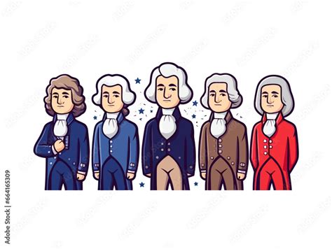 Doodle Founding Fathers, cartoon sticker, sketch, vector, Illustration, minimalistic Stock ...