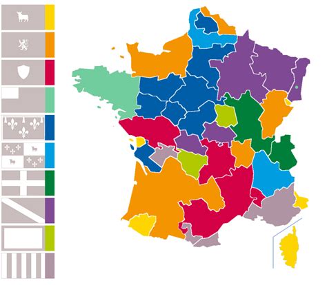 Present map of France filled with flags of historic areas - Vivid Maps