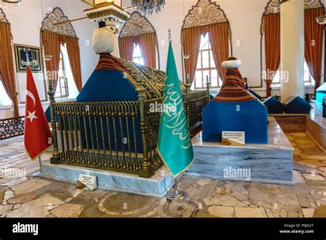 BURSA, TURKEY - JUNE 23, 2018 : The tomb (mausoleum) of Orhan Gazi, son of Osman Gazi who is the ...