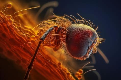 Premium AI Image | Robotic nano insect fruit flies face zoom microphotography