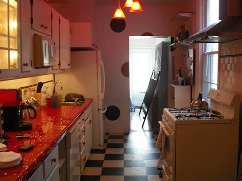 Kitchen! | Look at those cherry red countertops, black and w… | Flickr