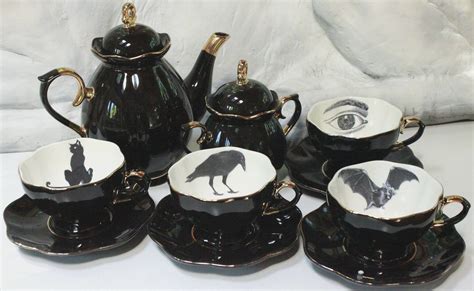 CUSTOMIZABLE. Black & Gold Halloween Tea Set, Foodsafe, Extremely ...