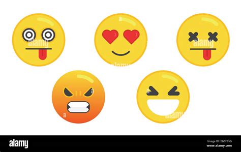 Set of Five Emoticon. Flat design emoji faces. Isolated vector ...